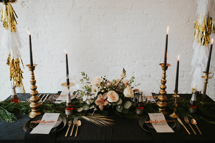Black and gold sweetheart table Inspiration