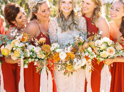 Red bridesmaids dresses for fall wedding Inspiration