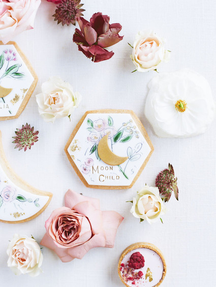 Moon themed floral sugar cookies