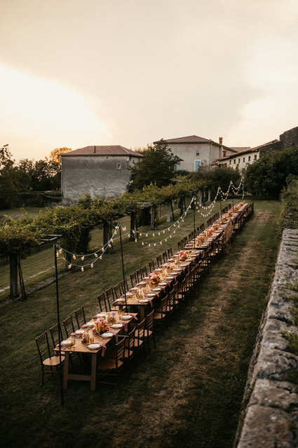 Long table at villa wedding