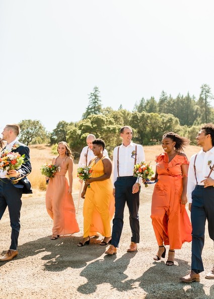 Orange and yellow bridesmaid dresses Inspiration