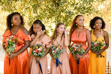 Orange and yellow bridesmaid dresses Inspiration