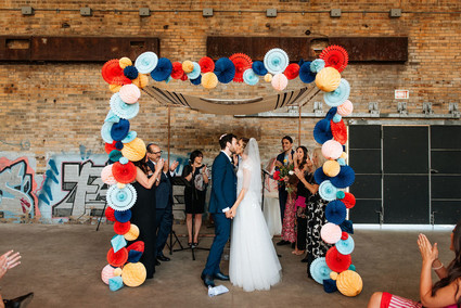 DIY rainbow ceremony arch