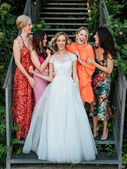 Colorful mismatched bridesmaids