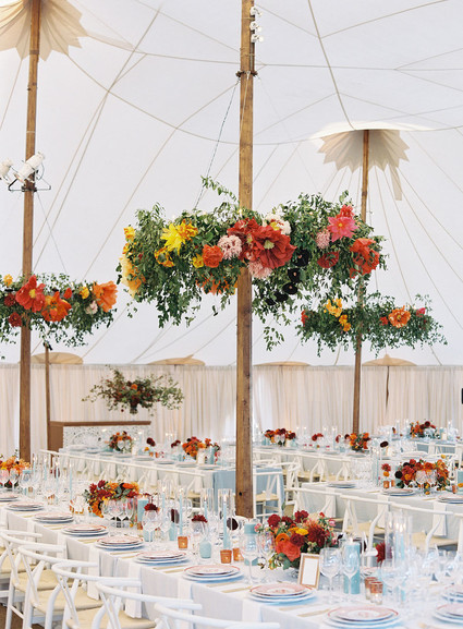 Red floral wedding tablescape