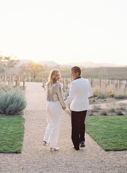bridal jumpsuit and sequin jacket