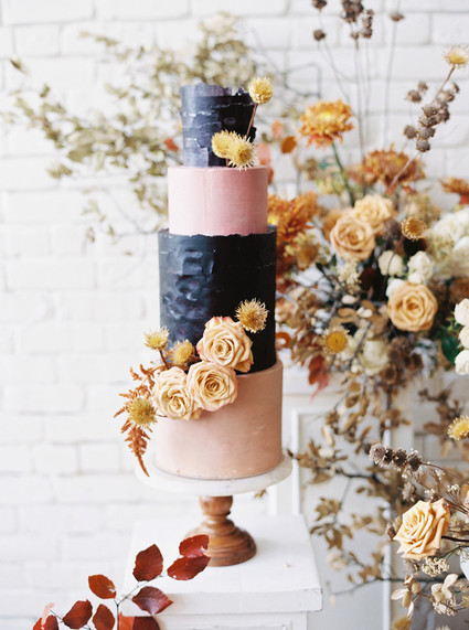 fall flowers and wedding cake