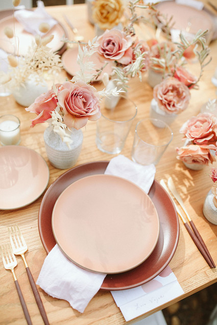 pink stoneware place setting