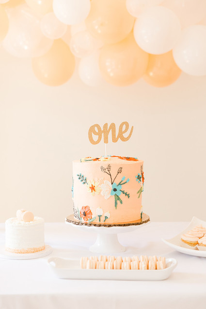 peach 1st birthday cake