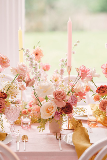 modern pink and ochre wedding tablescape Inspiration