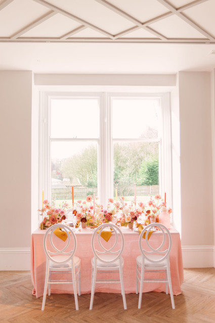 modern pink and ochre wedding tablescape