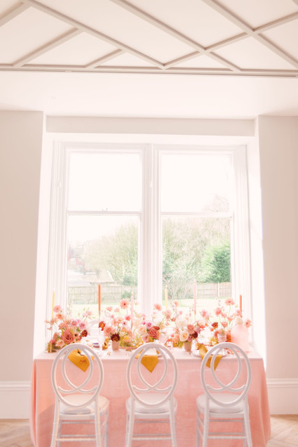 modern pink and ochre wedding tablescape Inspiration