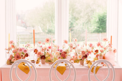 modern pink and ochre wedding tablescape Inspiration