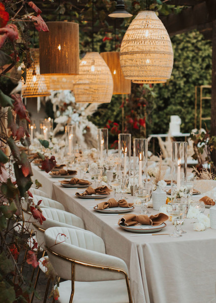 neutral tablescape with lanterns