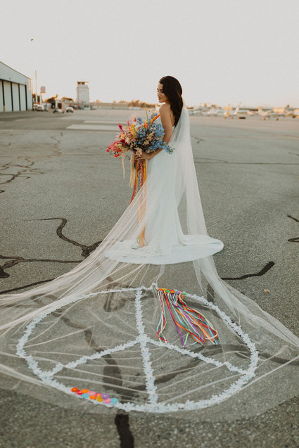 peace sign bridal veil