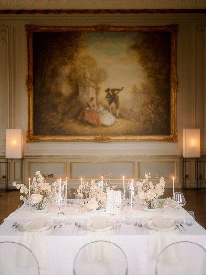 white and blush wedding tablescape