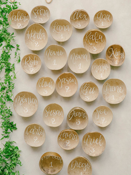 natural escort card idea with Costa Rica calabash tree