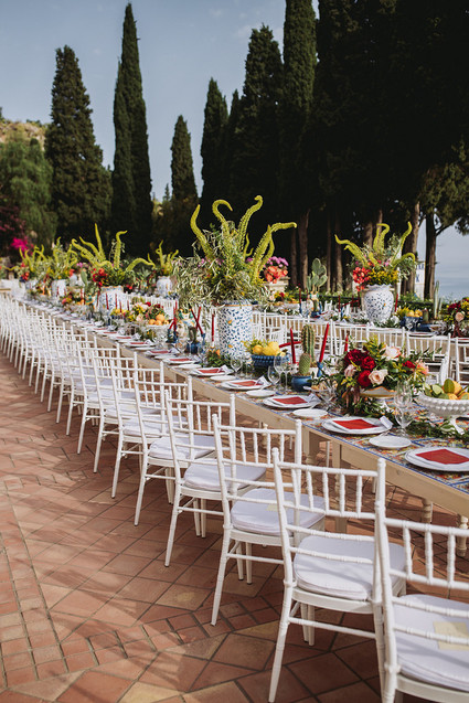 Red and white tablescape for Italian wedding