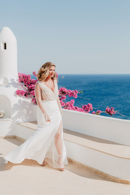 Wedding dress with sheer slit