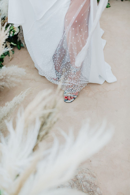 Wedding dress with sheer slit