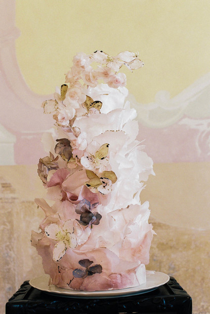 gorgeous fine art ruffle wedding cake