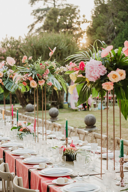 colorful tropical tablescape