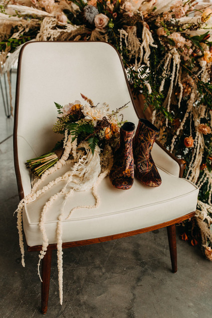 boho wedding bouquet and boots