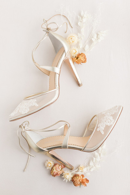 bridal shoes with dried flowers