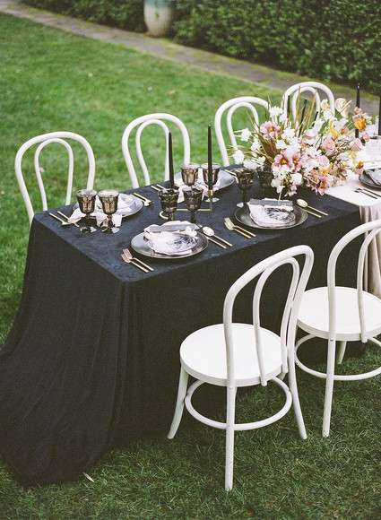 black place setting for wedding