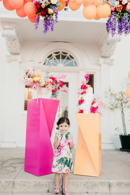 bright balloon installation for 3rd birthday party