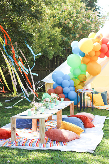 Groovy rainbow themed second birthday party Inspiration