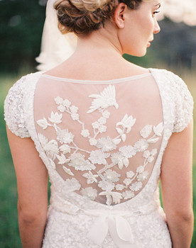 Sheer Floral Embroidered Wedding Gown