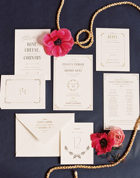 Vintage Classic Navy and White Wedding Invitations