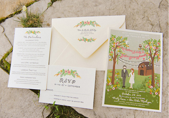 Illustrated Farm Wedding Invitations