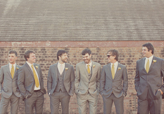 Grey w/ pop of yellow groomsmen Inspiration