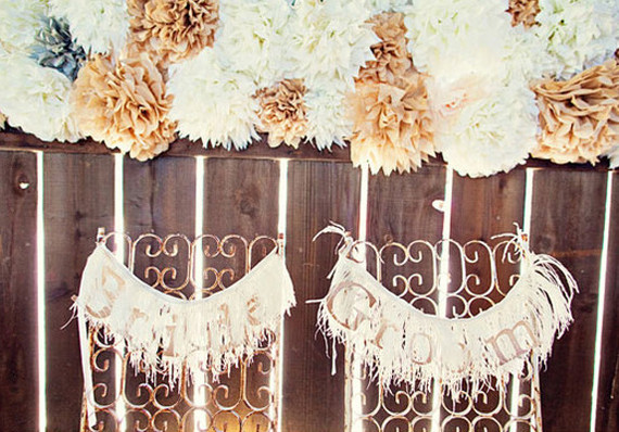Pom and Fringe Bride and Groom Chair Decor