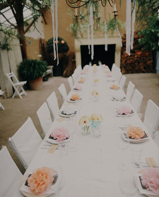 white tablescape with pops of color