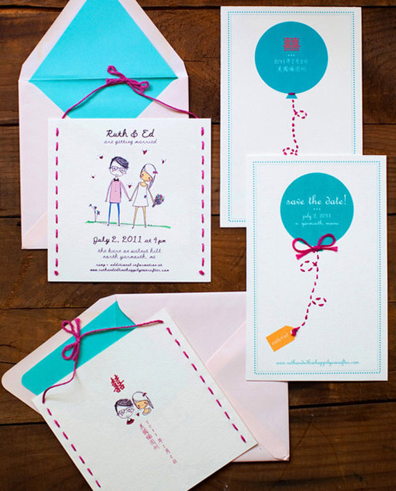 Illustrated Portrait Wedding Invitation