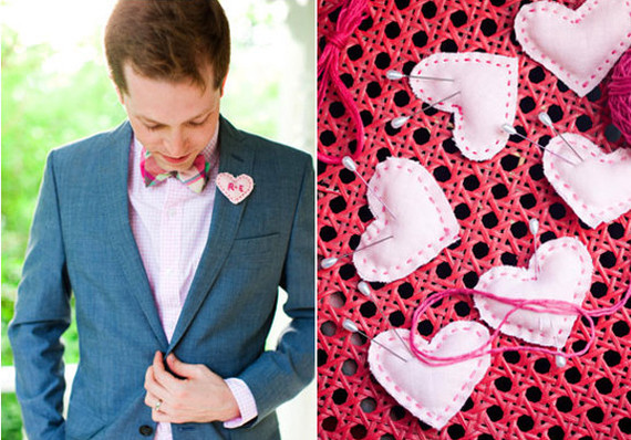 Felt Heart Groomsmen Boutonnieres Inspiration