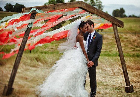 Coral and Mint Fringe Streamer Ceremony Arbor