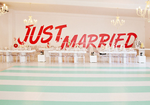 Bold and graphic just married sign