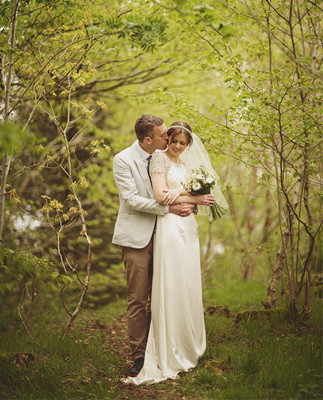 Vintage woodland wedding portrait