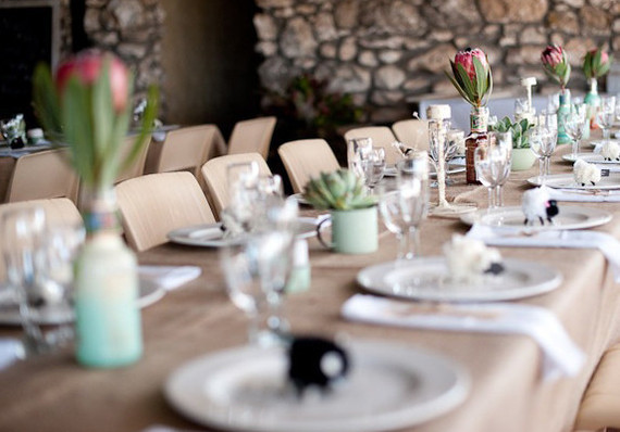 Simple Protea and Succulent Tablescape
