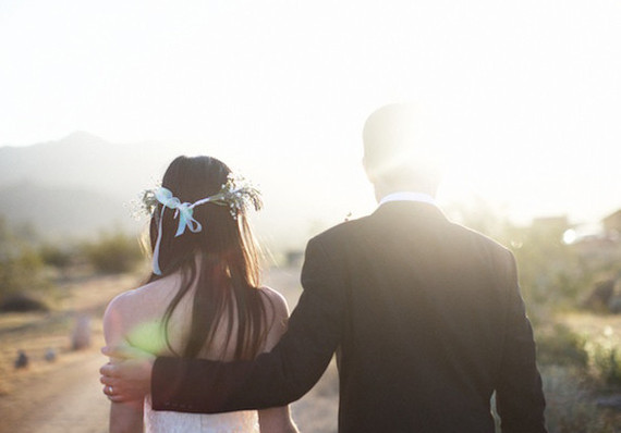 Desert Sunset Bride and Groom Portrait