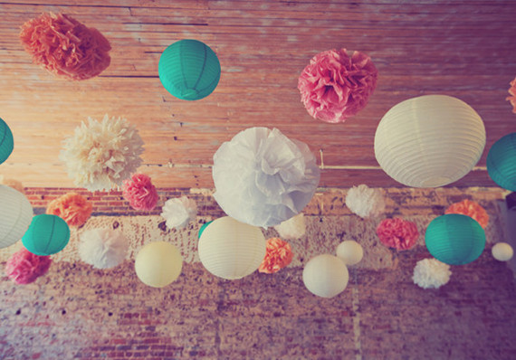 Multi Colored Lanterns and Poms