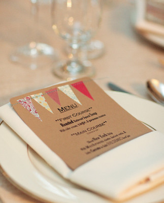 Kraft paper with colored bunting menu
