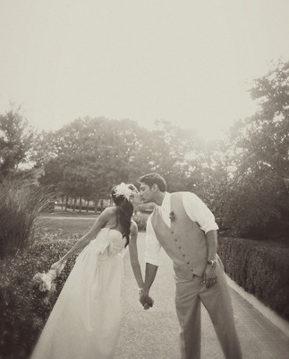Black and white kissing portrait