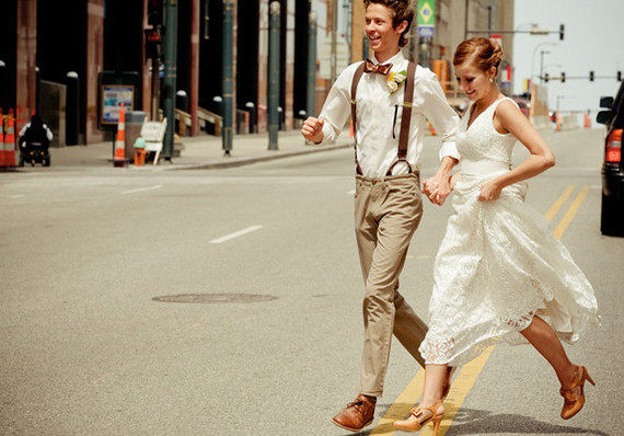 Candid vintage groom and bride portrait