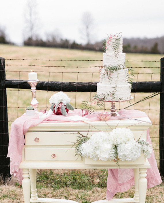 Blush inspired cake table