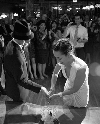 black and white cake cutting